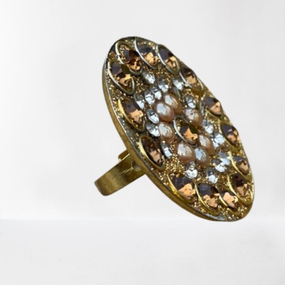 Women Rings Fashion Gold Tone Crystal Accent Ring Size adjustable 6-8 - Picture 7 of 11